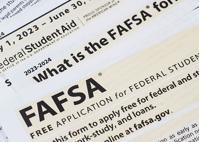A close up of the free application for federal student aid, also known as FAFSA.